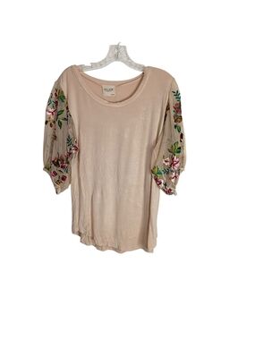 Willow & Clay Cream Embroidered Puff Sleeve Women's Top